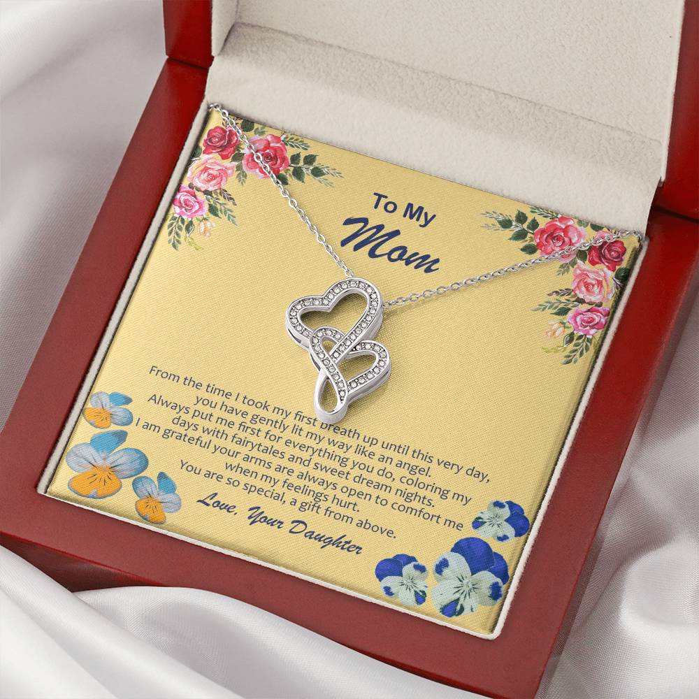 Double Heart Necklace With My Mom Is My Angel Card Double Hearts Necklace