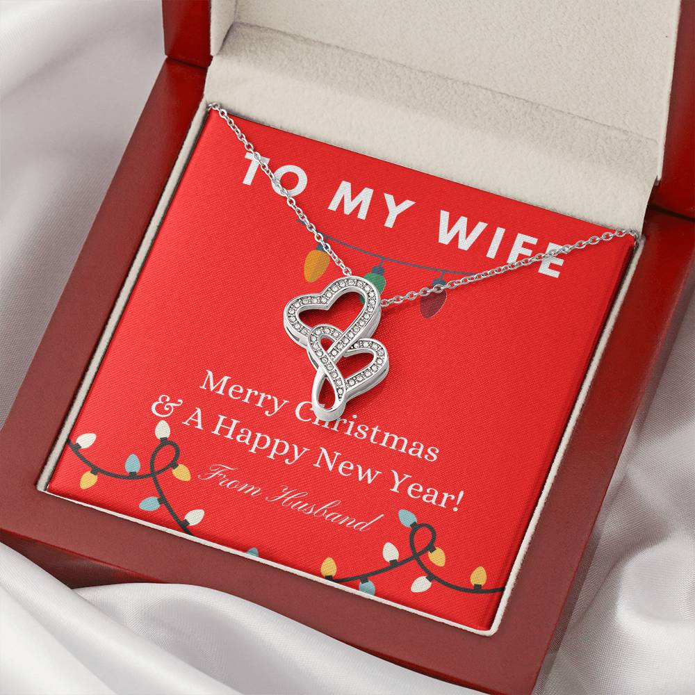 To My Wife Merry Christmas & A Happy New Year To My Wife Christmas Gift For Wife Jewelry Spouse Double Hearts Necklace