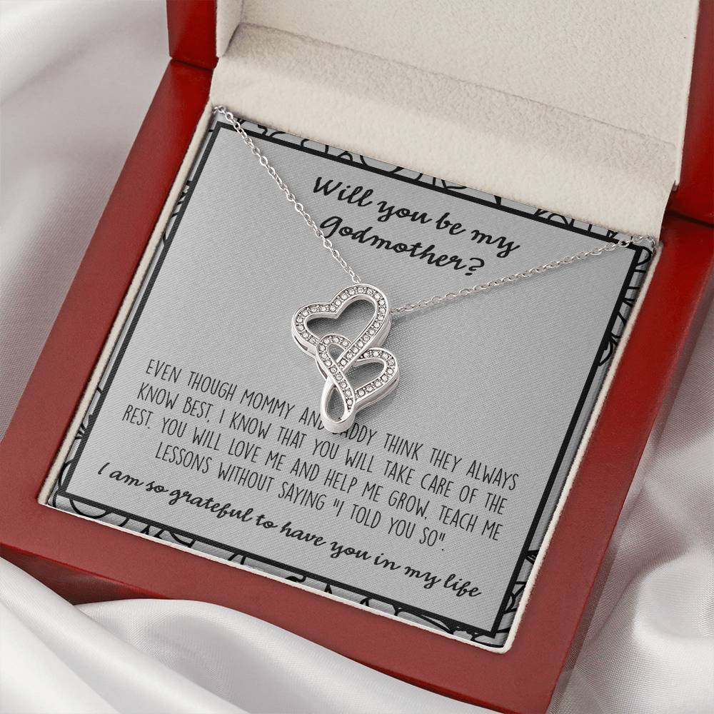 Will You Be My Godmother Double Hearts Necklace