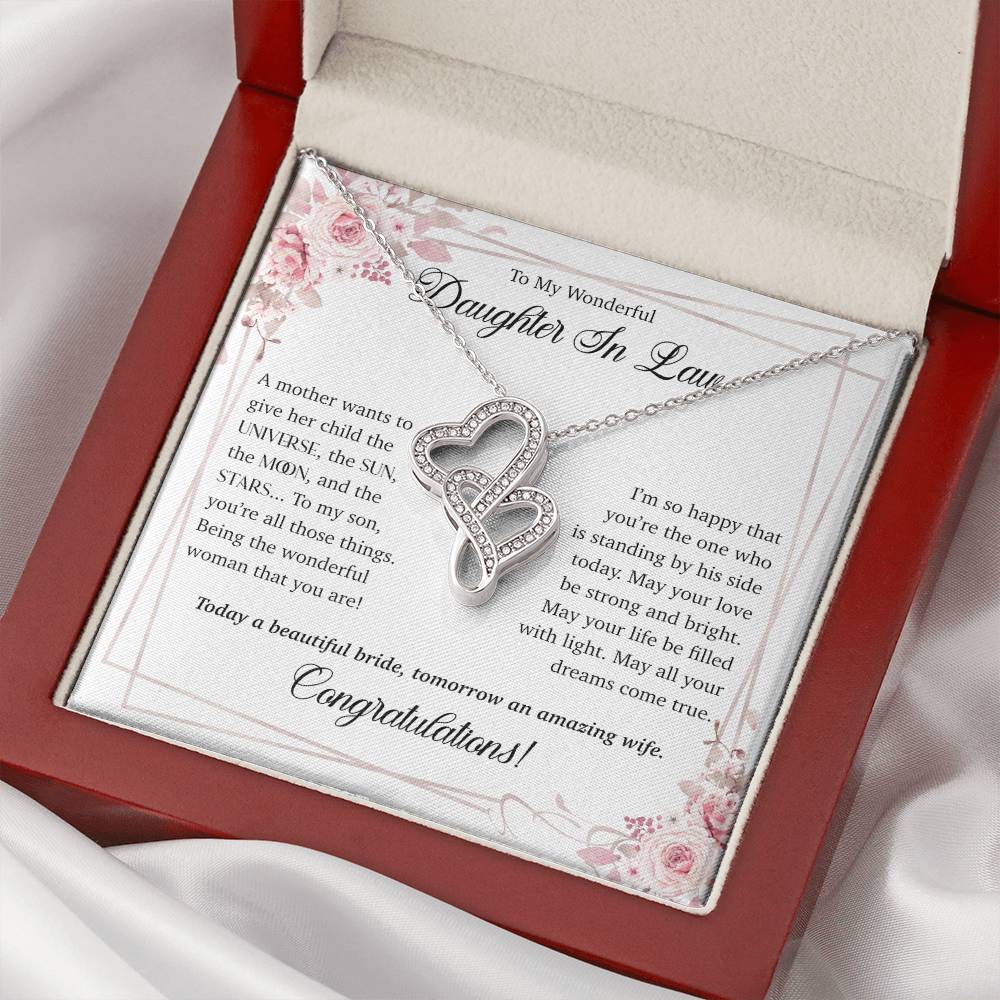 To My Wonderful Daughter In Law - Joined Hearts Necklace Double Hearts Necklace