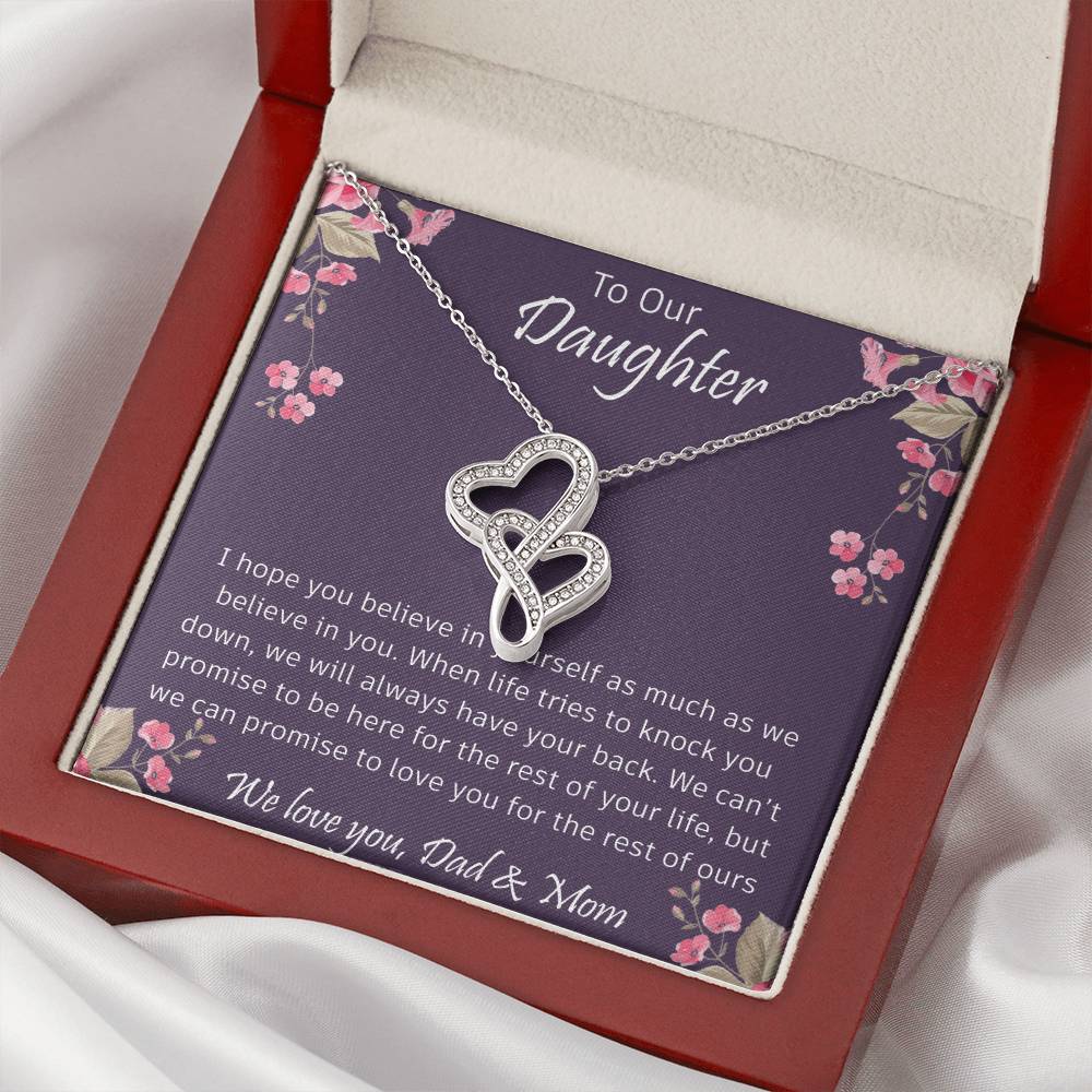 Daughter Mother's Day Gift - To My Daughter Necklace From Mom Dad - Grown Up Daughter Gift From Mom - Gift For Daughte Double Hearts Necklace