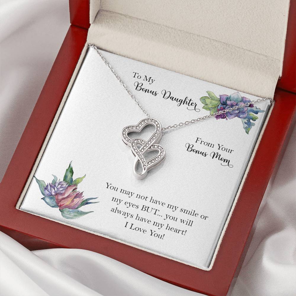 Bonus Daughter From Bonus Mom No Dna But You Have My Heart 9 Double Hearts Necklace