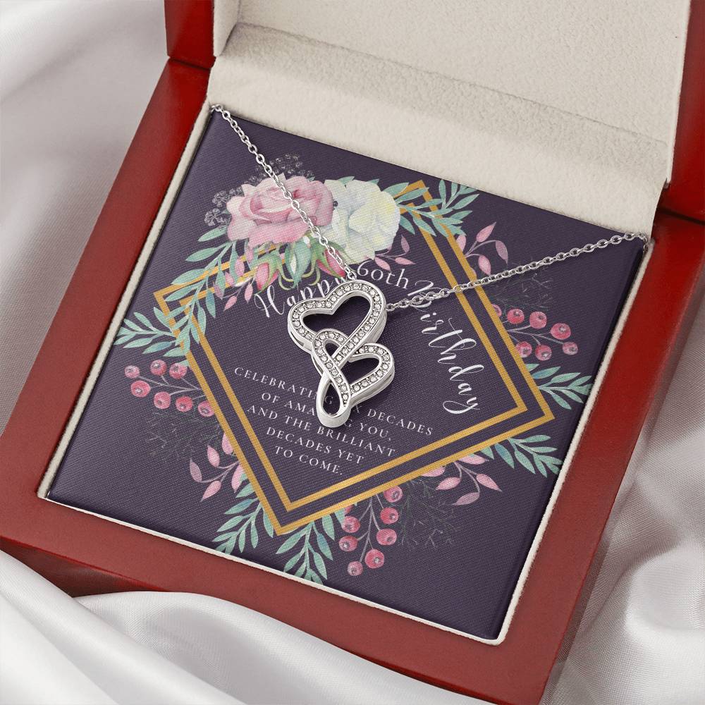 60Th Birthday Gifts For Women Necklace For Her 6 Decade Jewelry 60 Years Old 60Th Birthday Gift Necklace Jewelry Double Hearts Necklace