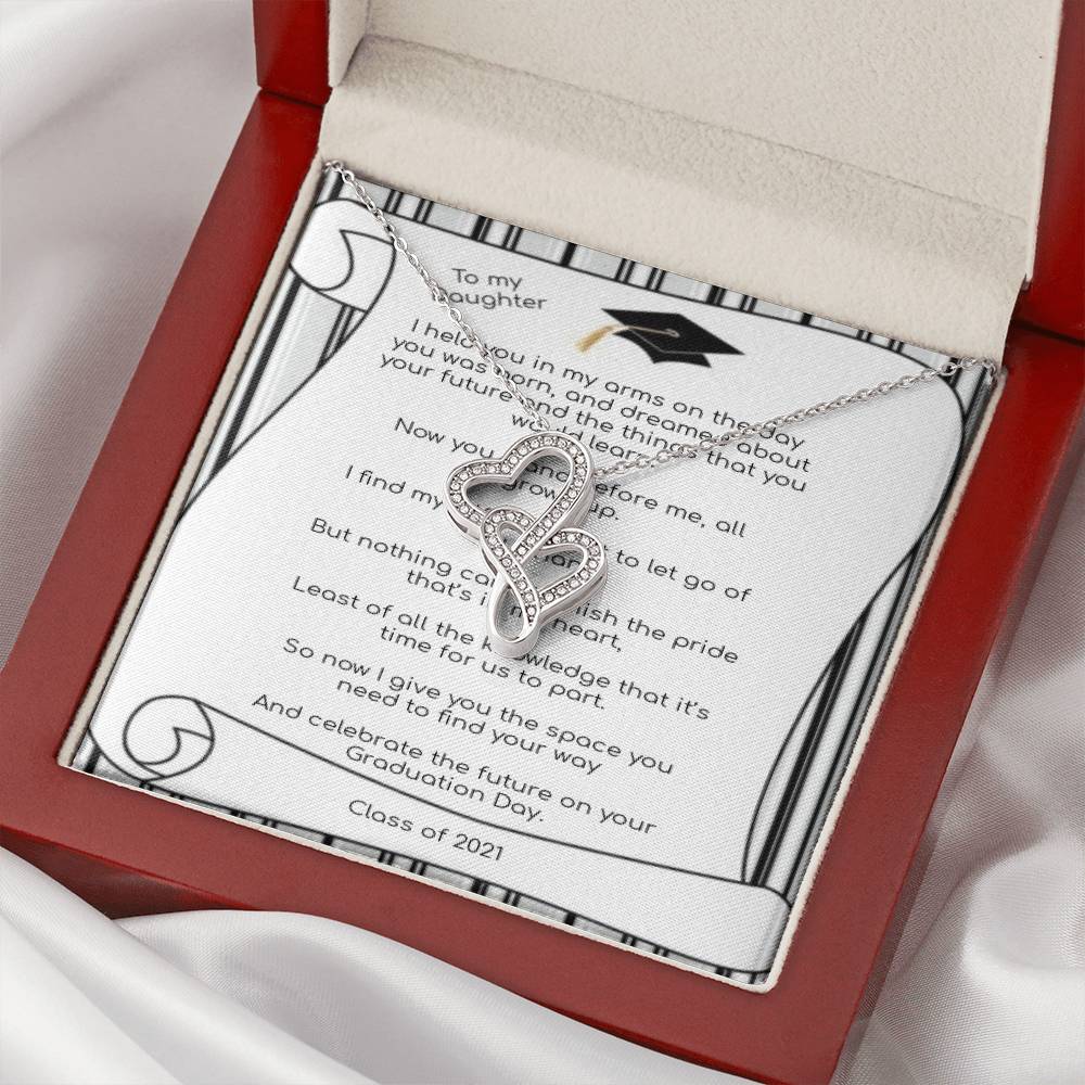 Daughter Graduation Proud Parent Double Hearts Necklace