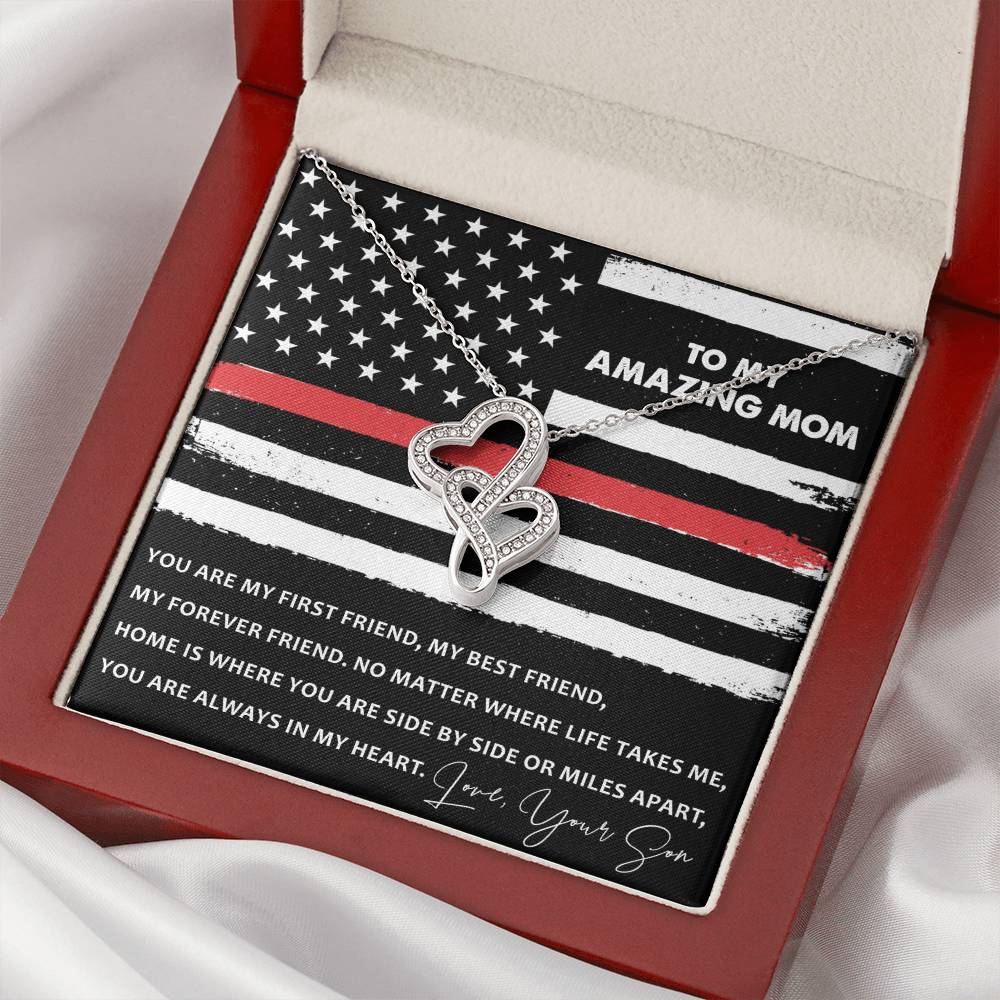 Fire Fighter Mom Necklace-Firefighter Mom Mother's Day Gift From Son-Fireman Mom Jewelry-Firefighter Mom Jewelry-Gift Double Hearts Necklace