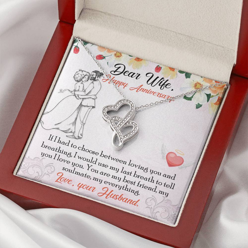 To My Wife Necklace - Anniversary Gift For Wife - Romantic Message Card For Wife Double Hearts Necklace