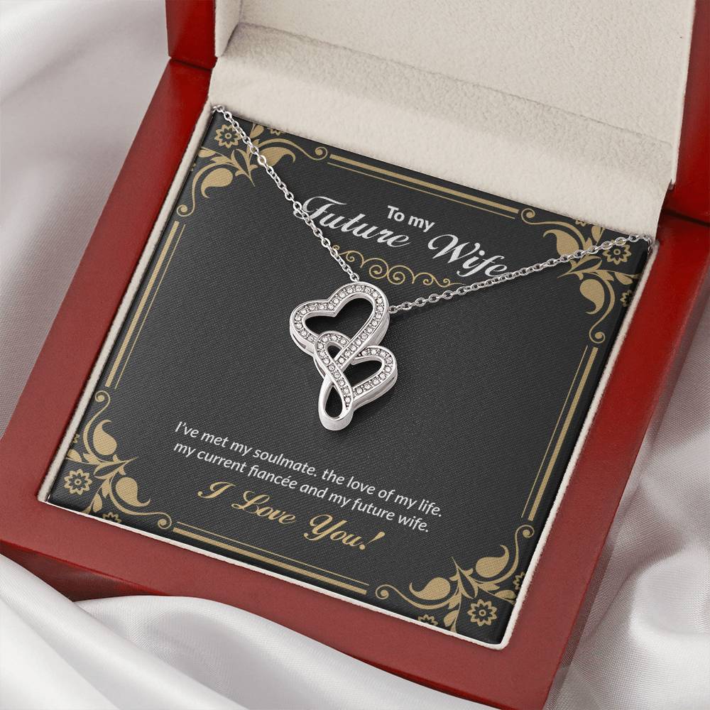 Fiancee Future Wife Heart Necklace Jewelry Message Card Box For Her Birthday Mother's Day Anniversary Engaged Couple F Double Hearts Necklace