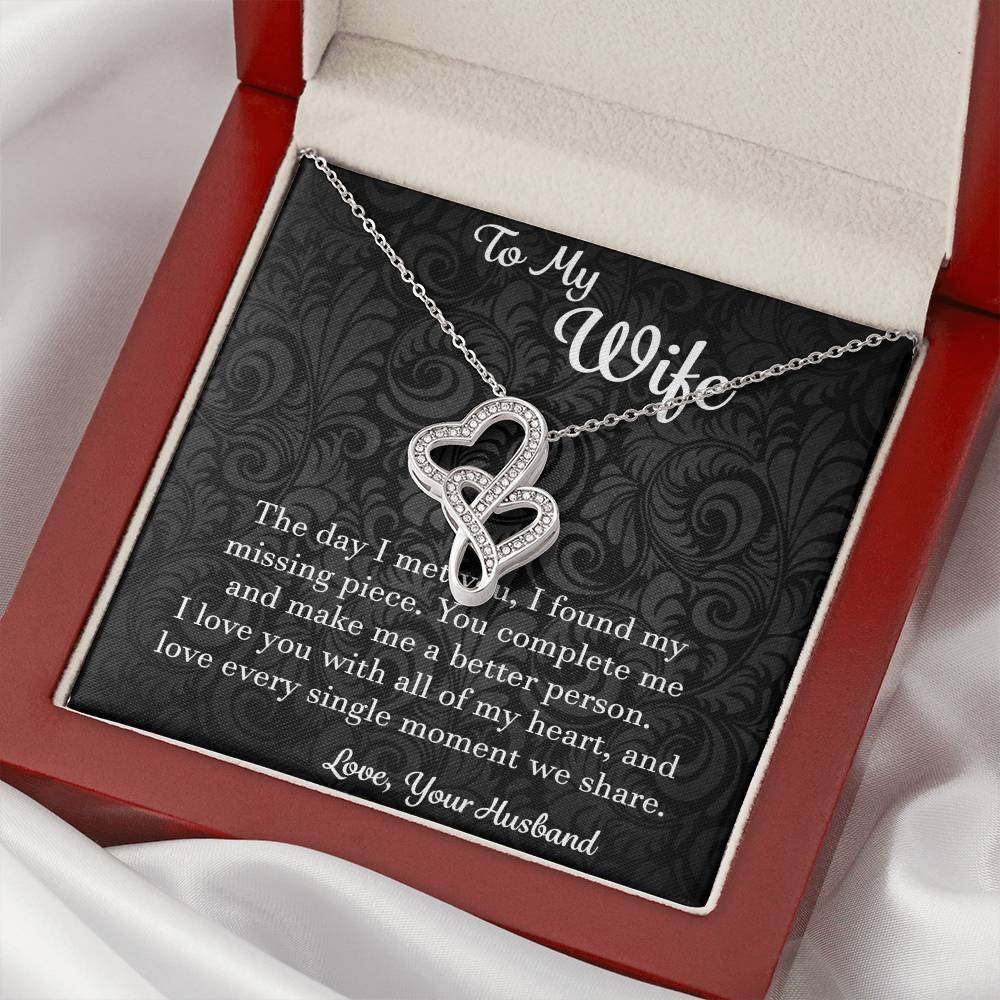 To My Wife The Day I Met You - Love Husband Double Hearts Necklace