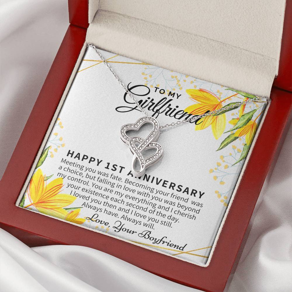 1St Anniversary Gift For Girlfriend Personalized Anniversary Gift One Year Anniversary Gifts 1 Year Anniversary Gift F Double Hearts Necklace