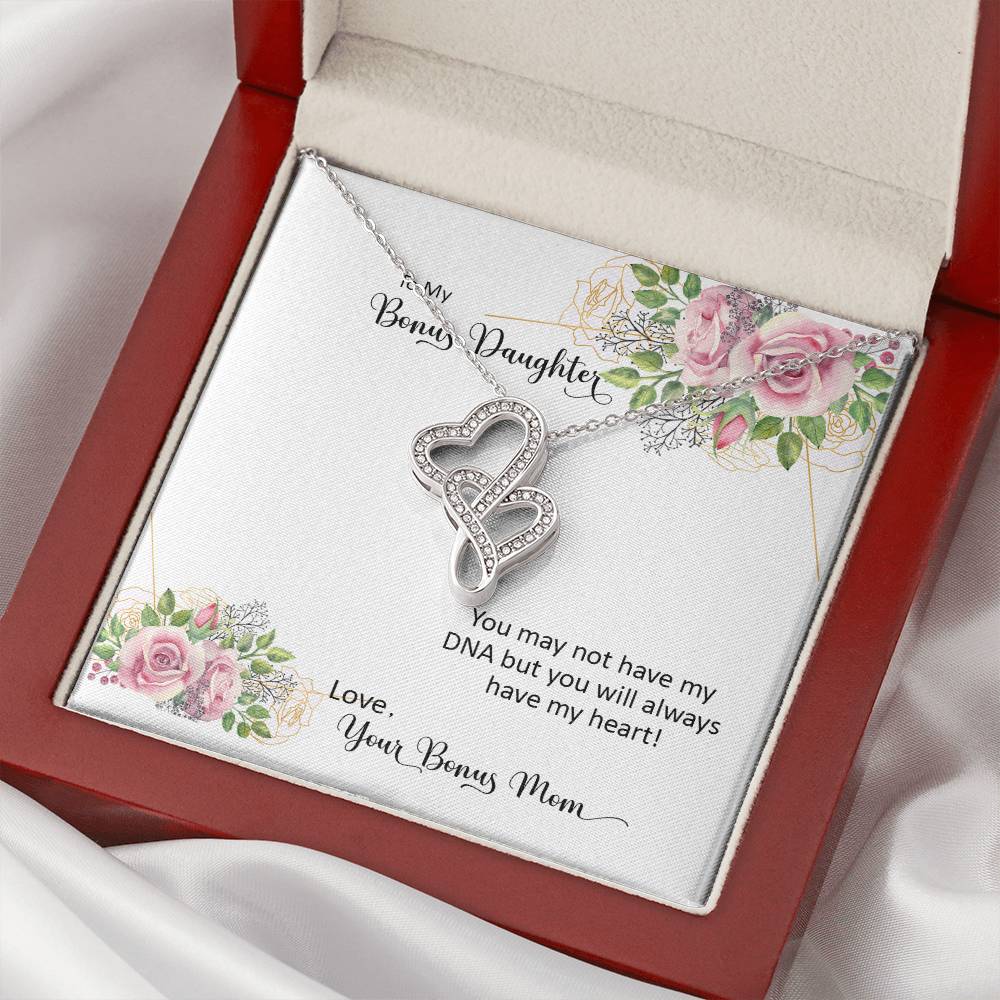 Bonus Daughter From Bonus Mom No Dna But You Have My Heart 7 Double Hearts Necklace