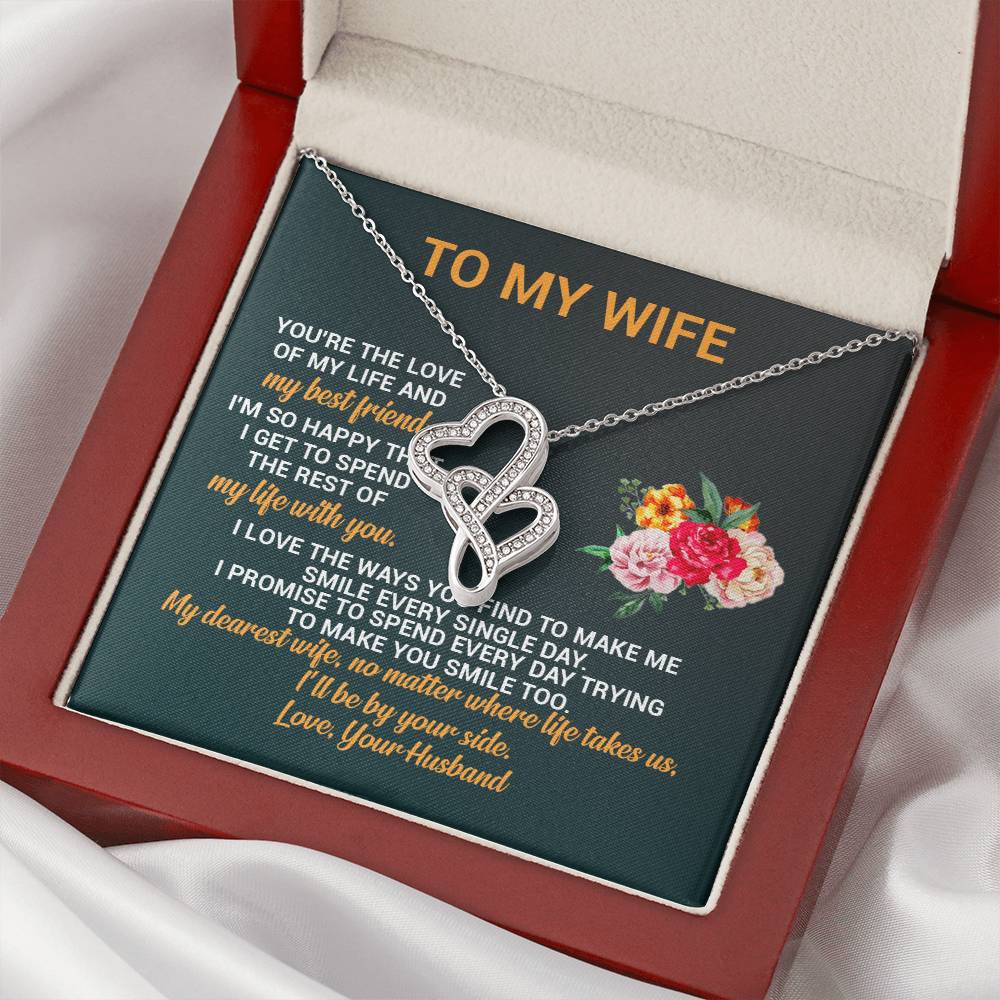 Dear Wife Happy Anniversary - Double Hearts - Love Your Husband - Wife Christmas Gift From Husband Wife Christmas Gift 3 Double Hearts Necklace
