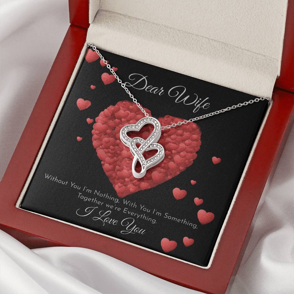 Dear Wife - I Love You - 925 Sterling Silver Pendant Double Hearts Necklace