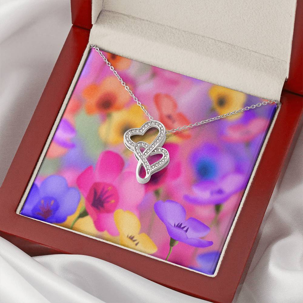 Cheerful Double Hearts Entwined Cz Necklace With Pretty Bright Flowers Photo For Her Perfect Gift To Send Double Hearts Necklace