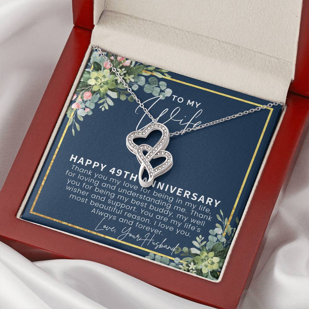 49Th Anniversary Gift For Wife 49Th Anniversary Gifts 49 Year Anniversary Gift Ideas 49 Year Wedding Anniversary Gift Double Hearts Necklace