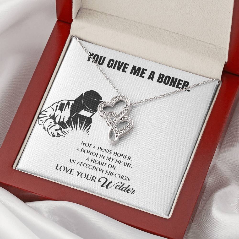 You Give Me A Heart Boner An Affection Erection Funny & Sarcastic Love For Her Mature Gift Fo Double Hearts Necklace