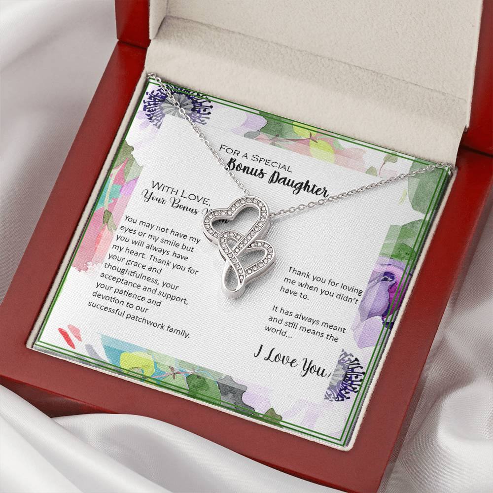 Bonus Daughter From Bonus Mom No Dna But You Have My Heart 8 Double Hearts Necklace