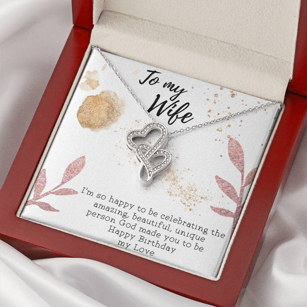 To My Wife Necklace - Gift For Wife Birthday - Happy Birthday My Love - To My Wife Necklace Anniversary Gift For Wife Double Hearts Necklace