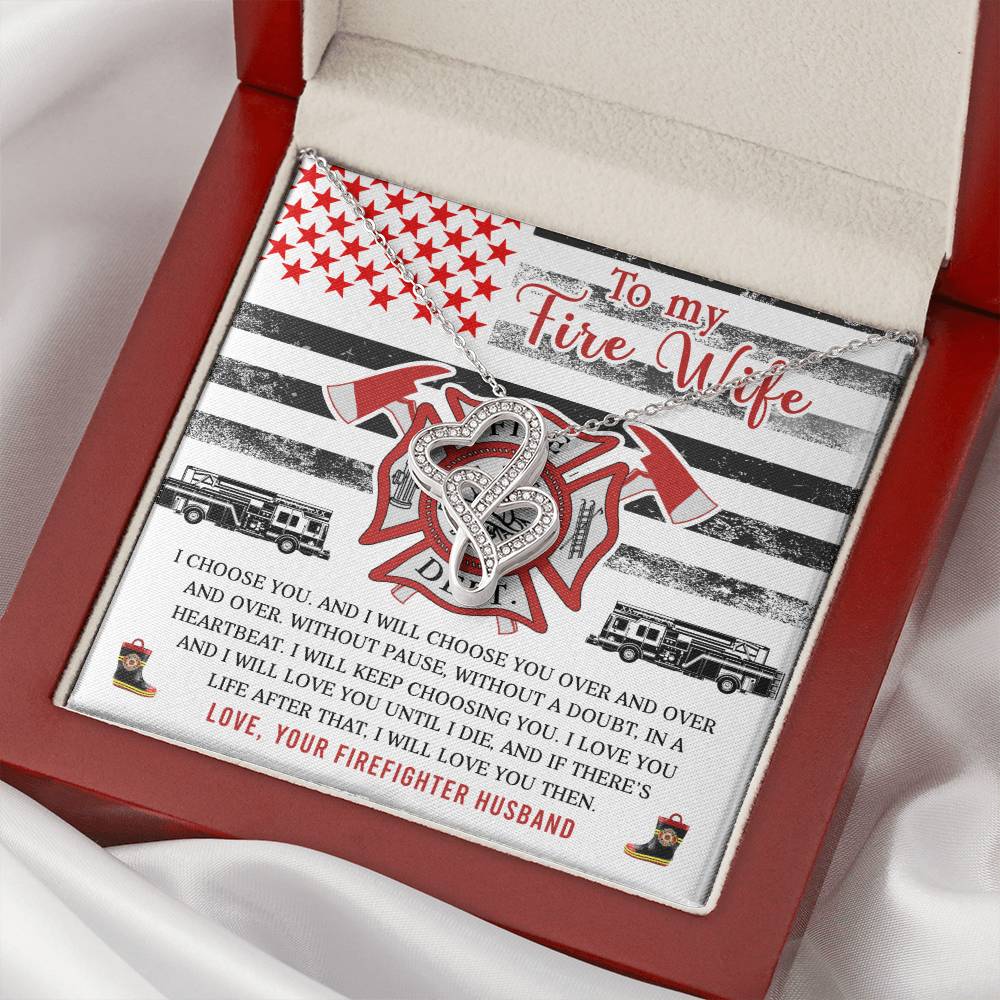 Double Heart Necklace - Best Necklace For Firefighter Wife - Romantic Gift For Fire Wife Double Hearts Necklace