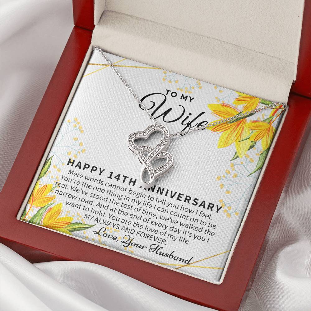 14 Year Wedding Anniversary Gift For Wife 14Th Anniversary Gift For Her 14 Year Anniversary Gift Ideas 14Th Anniversar Double Hearts Necklace