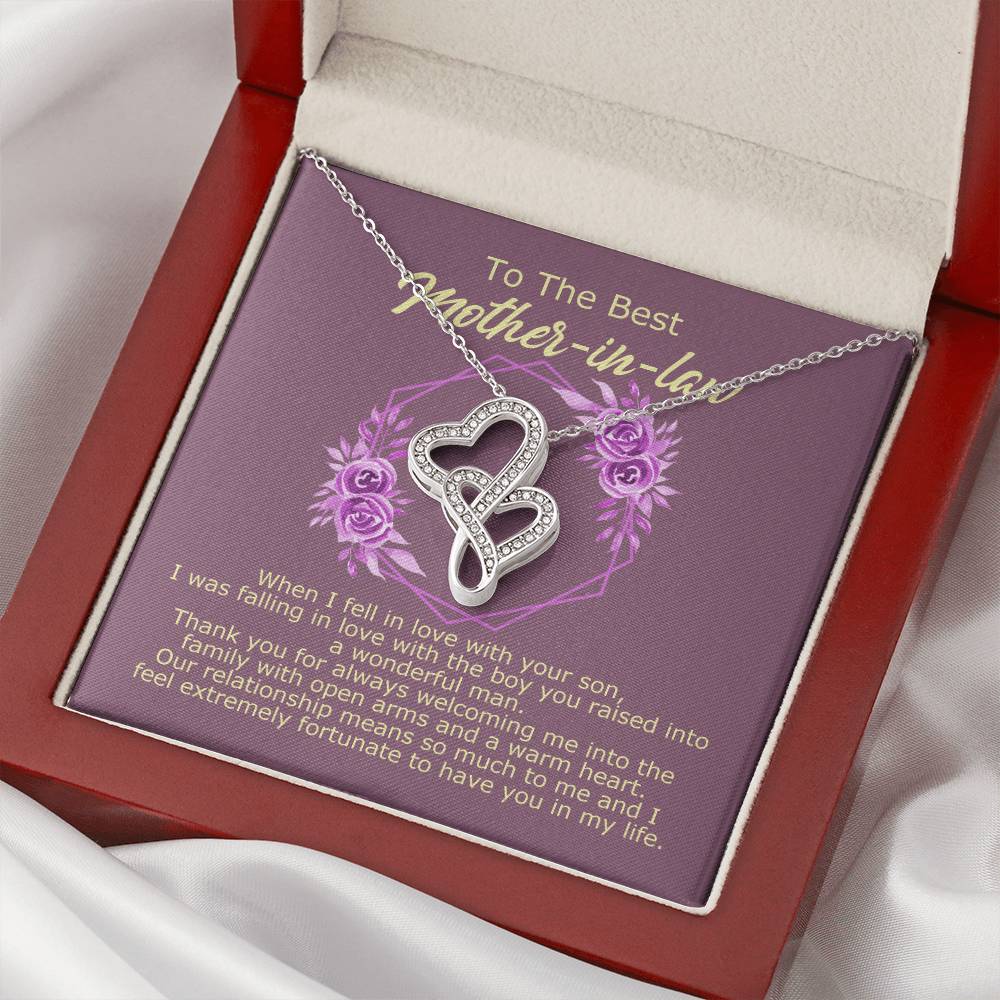 Double Heart Necklace With Fortunate To Have You In My Life Message Card Gift For Mother-In-Law Double Hearts Necklace