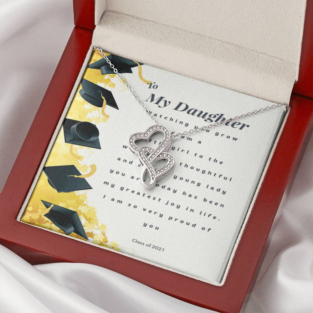 Daughter Graduation Proud Parent Proud Grandparent Double Hearts Necklace