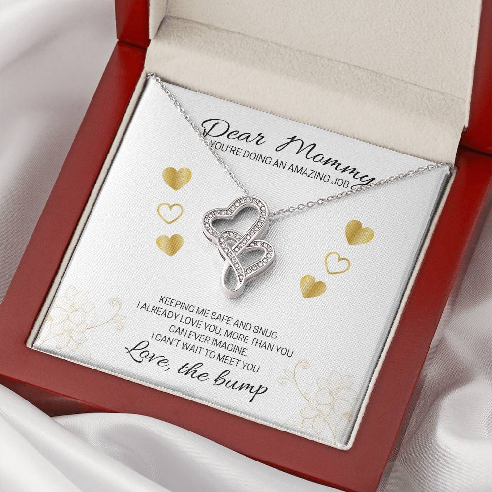 Dear Mommy - Love The Bump White Double Hearts Necklace