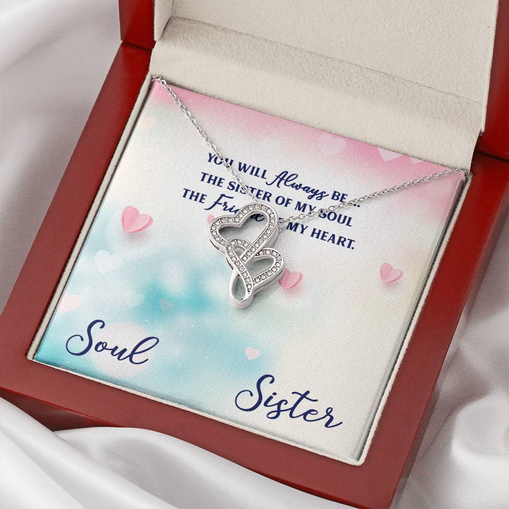 You Will Always Be 14K 4K White Gold Finish Double Hearts Necklace