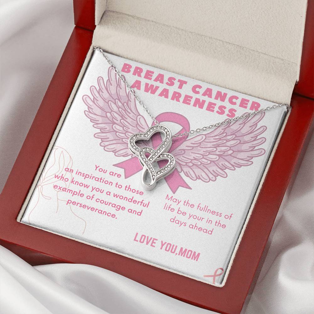 Breast Cancer Awareness -Love Mom Double Hearts Necklace