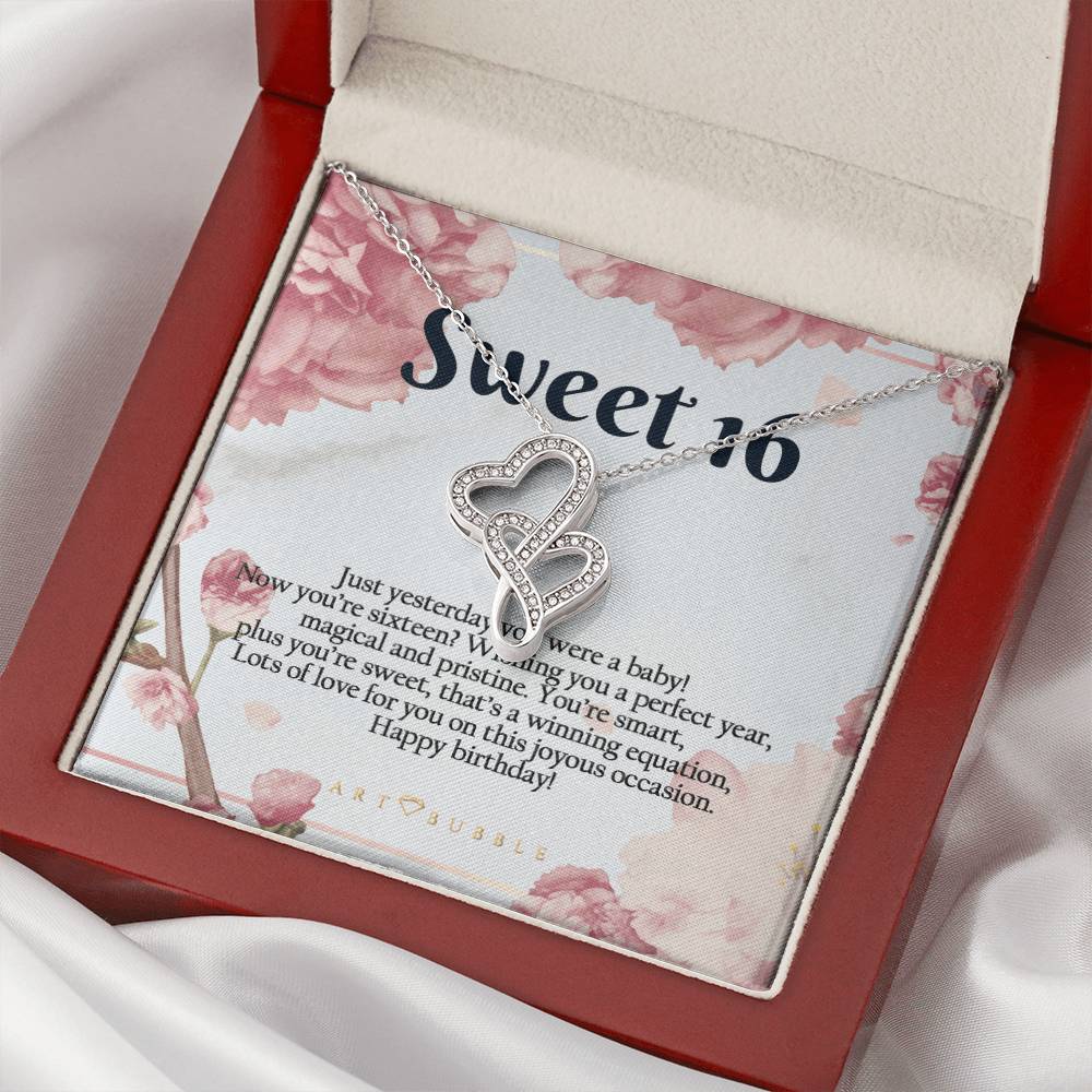 Birthday Gift Sweet 16 Hearts Necklace Double Hearts Necklace