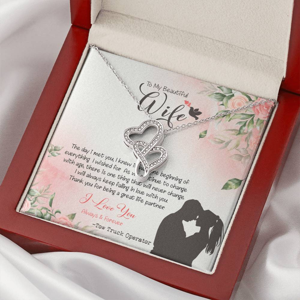 Tow Truck Operator's Wife Dazzling Pendant Double Hearts Necklace