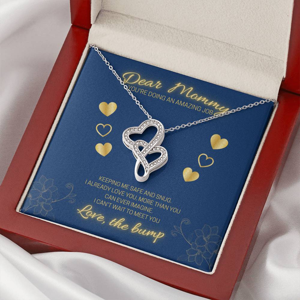 Dear Mommy - Love The Bump Blue Double Hearts Necklace