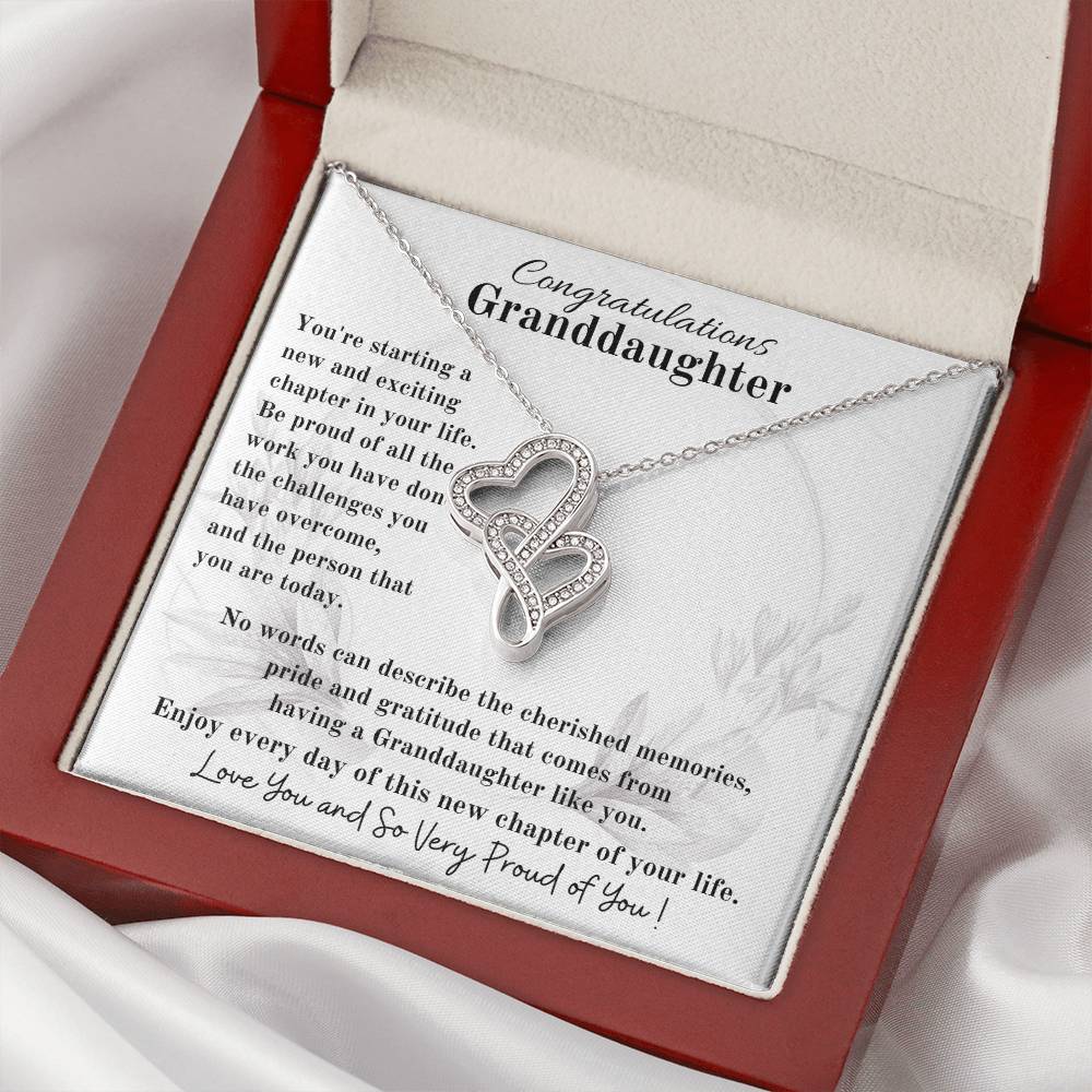Congratulations Granddaughter- A New Chapter In Your Life Double Hearts Necklace