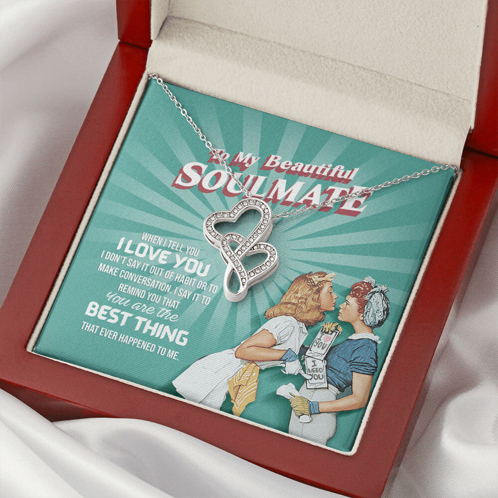 Double Hearts Pendant Gift - To My Beautiful Soulmate Double Hearts Necklace