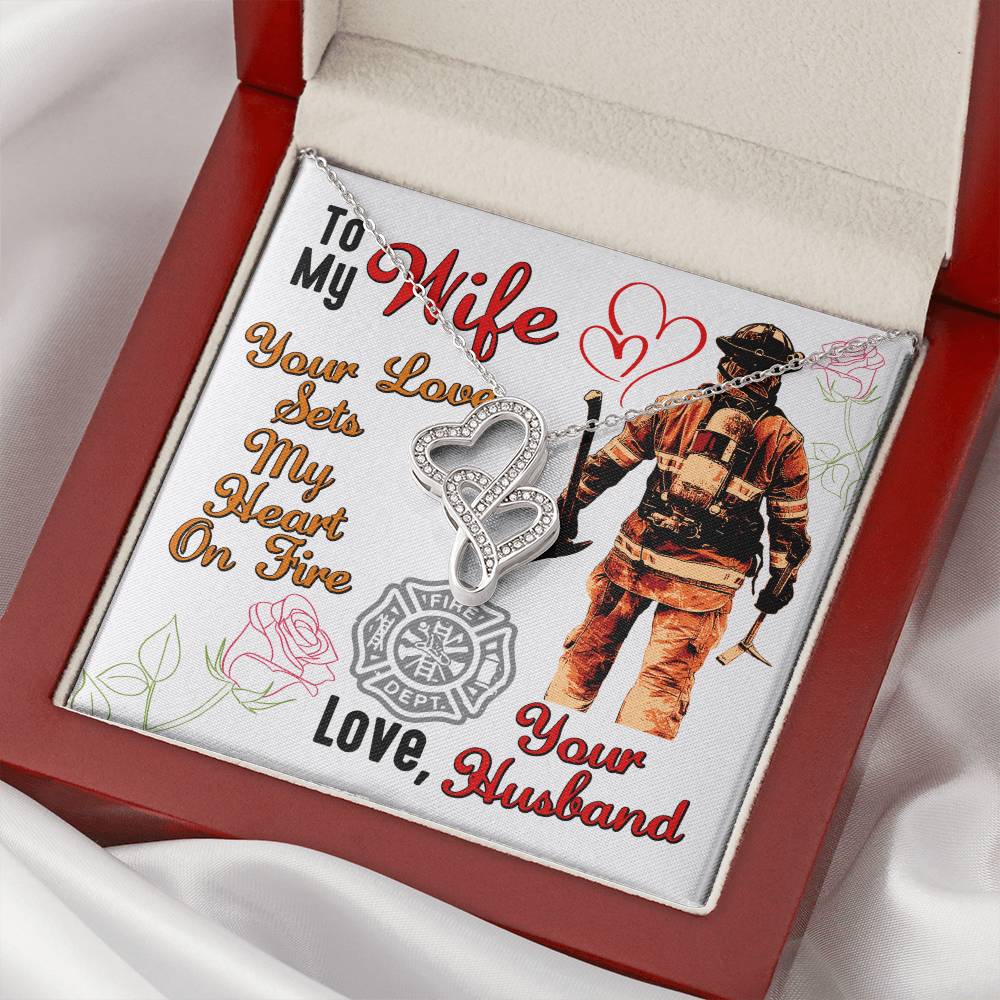 Firefighter Gift - Gift From Husband - Firefighter - Necklace Pendant For Fireman - Christmas Mother's Day - Best Fire Double Hearts Necklace