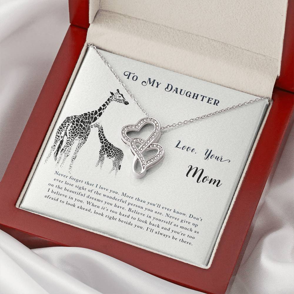 Gift For Daughter From Mom - Daughter Mother Necklace - Giraffe Necklace - Mother And Daughter - Mom Gifts From Daught 2 Double Hearts Necklace