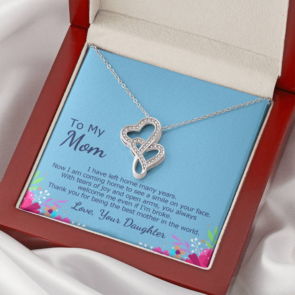 Double Heart Necklace With Coming Home To Meet Mother Card Double Hearts Necklace