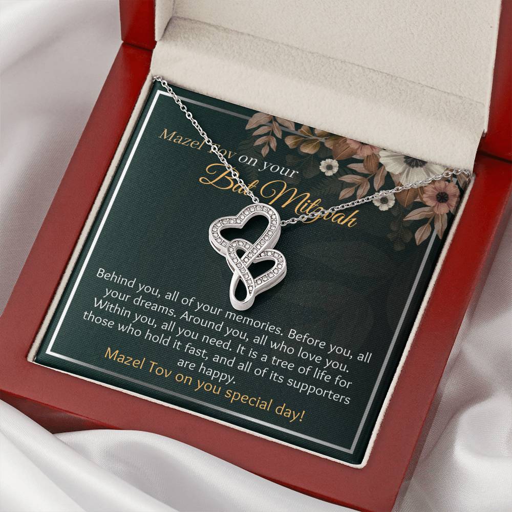 Bat Mitzvah Double Hearts Necklace