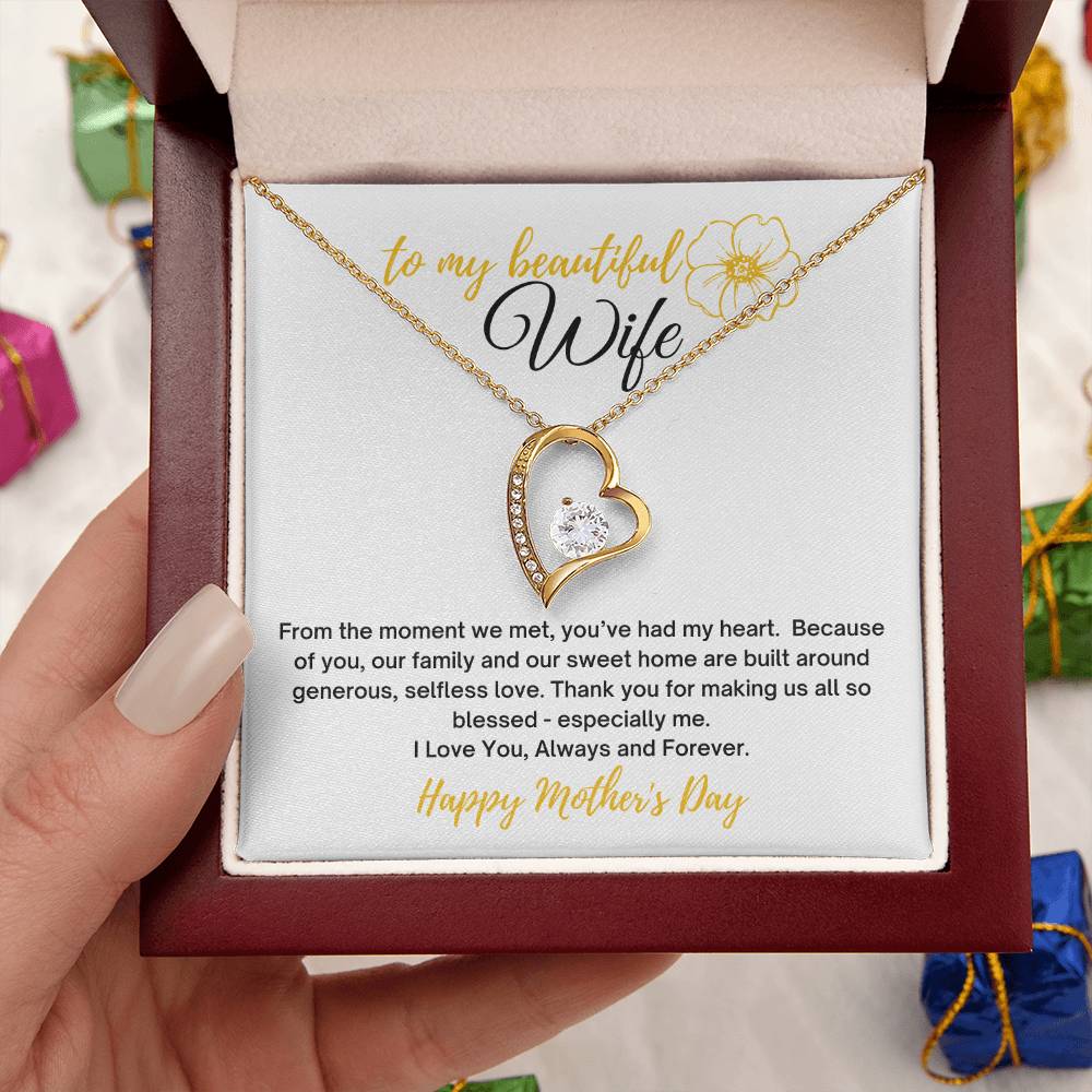 To My Wife Heart Necklace With Mother's Day Message Card 14k White Gold Finish Or 18k Yellow Gold Finish In The U.s.a.???? Forever Love Necklace