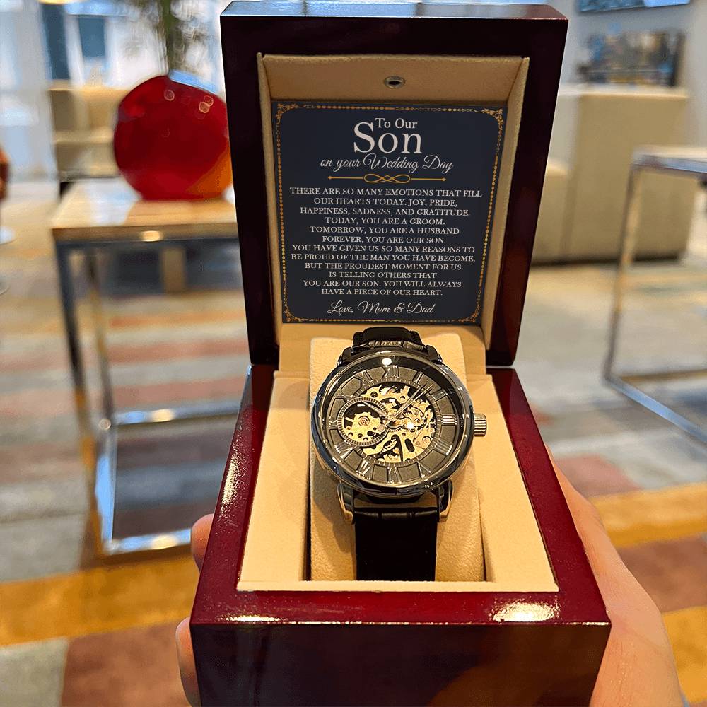 To Our Son On Your Wedding Day Openwork Watch For Son Getting Married Wedding Gift For Son From Mom & Dad Wedding Gift To Son