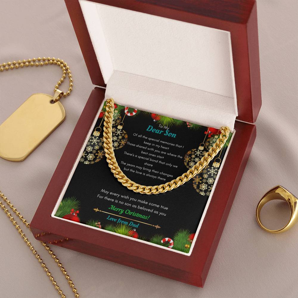 Dad To Son Christmas Cuban Link Chain Necklace