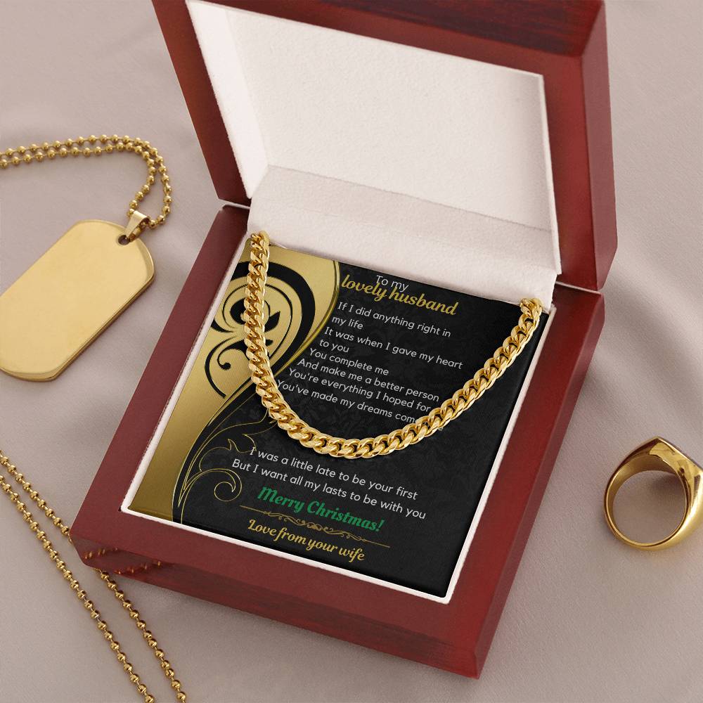 Wife To Husband Christmas Cuban Link Chain Necklace