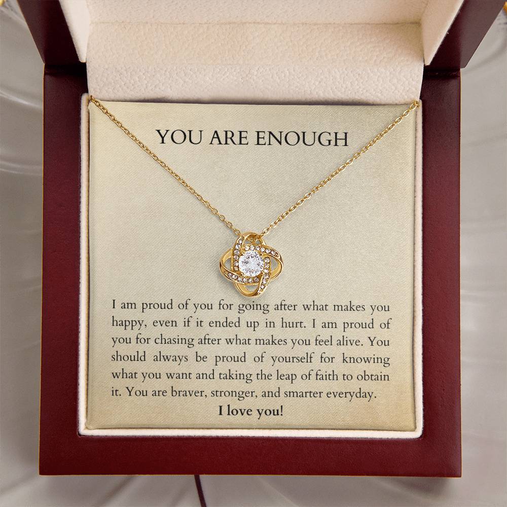 Affirm Gift For Bestie. You Are Enough. You Are Loved. Gift Idea For Bestie. Affirm Necklace. Words Of Wisdom Gift. Gift Of Encoura Love Knot Necklace
