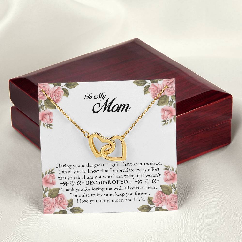 Because Of You Mom Interlocking Hearts Necklace