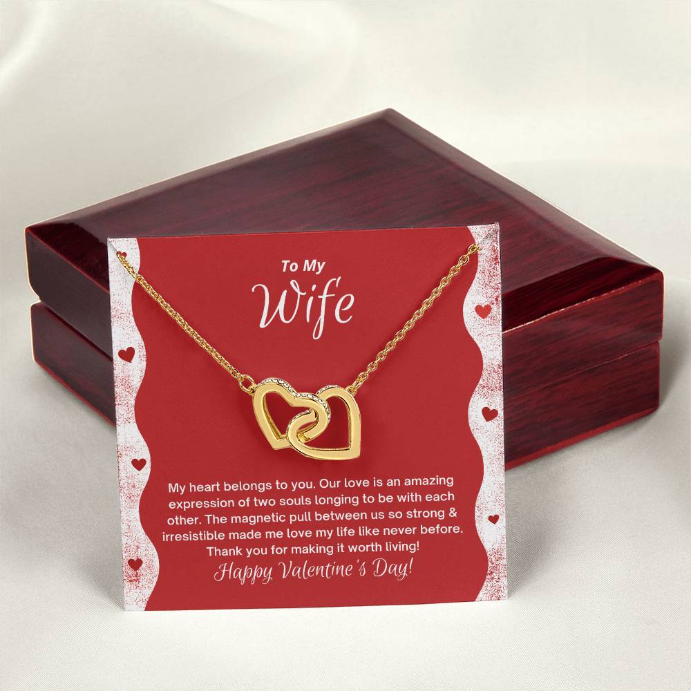 To My Wife - My Heart Belongs To You - Happy Valentine'S Day Interlocking Hearts Necklace