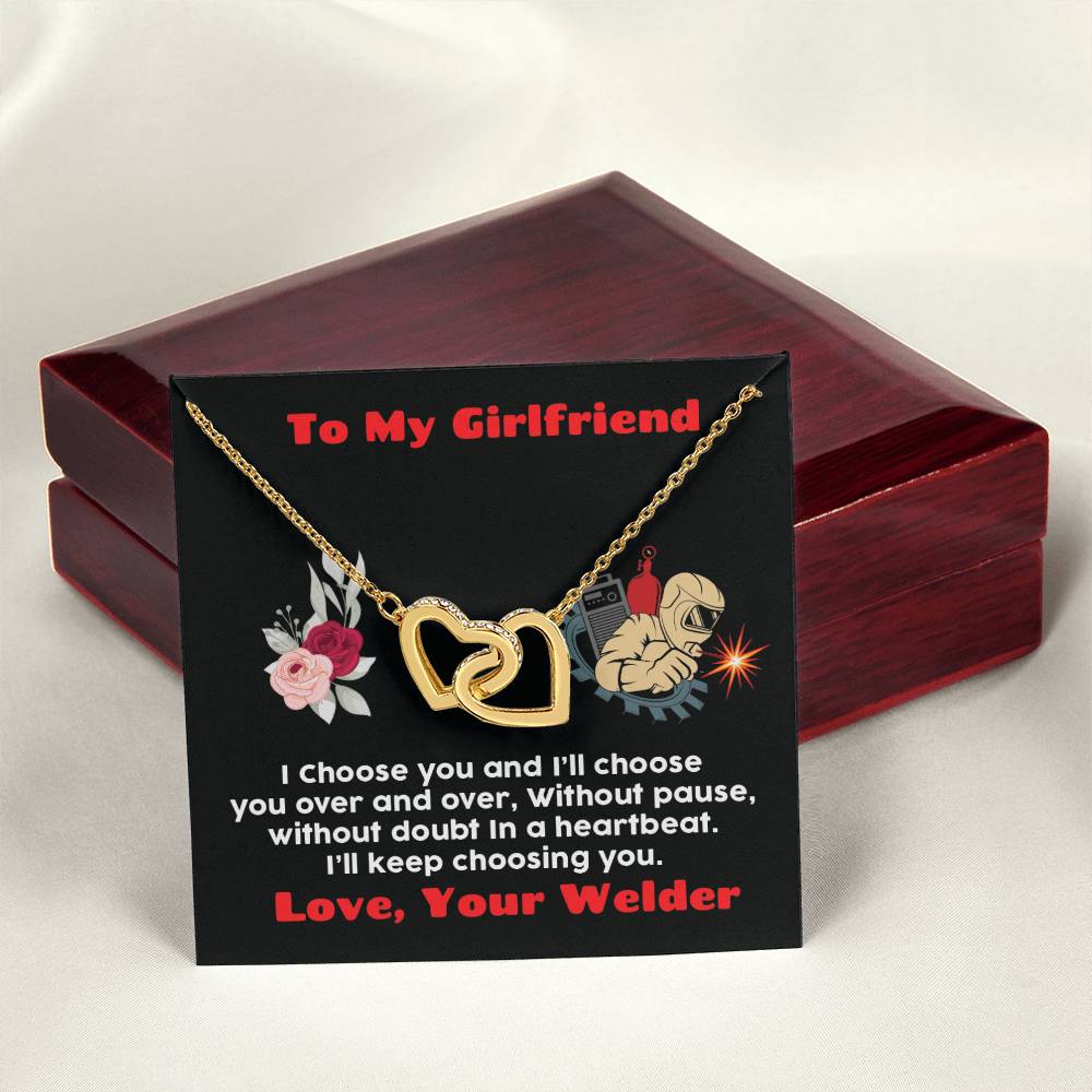 Welder'S Girlfriend Interlocking Hearts Necklace