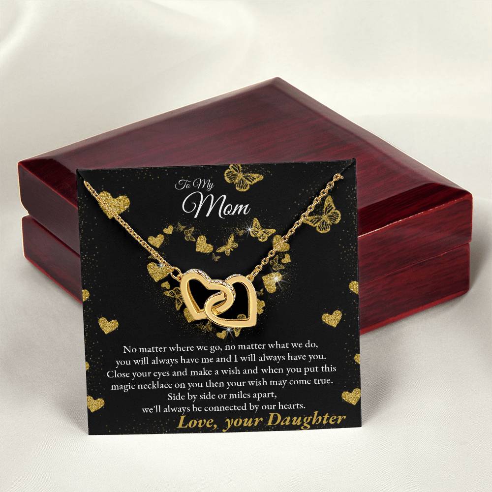 Connected By Our Hearts - To My Mom Joined Hearts Necklace Interlocking Hearts Necklace