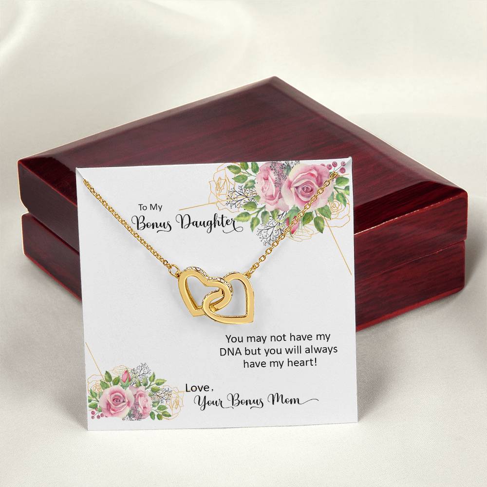 Bonus Daughter From Bonus Mom No Dna But You Have My Heart Interlocking Hearts Necklace