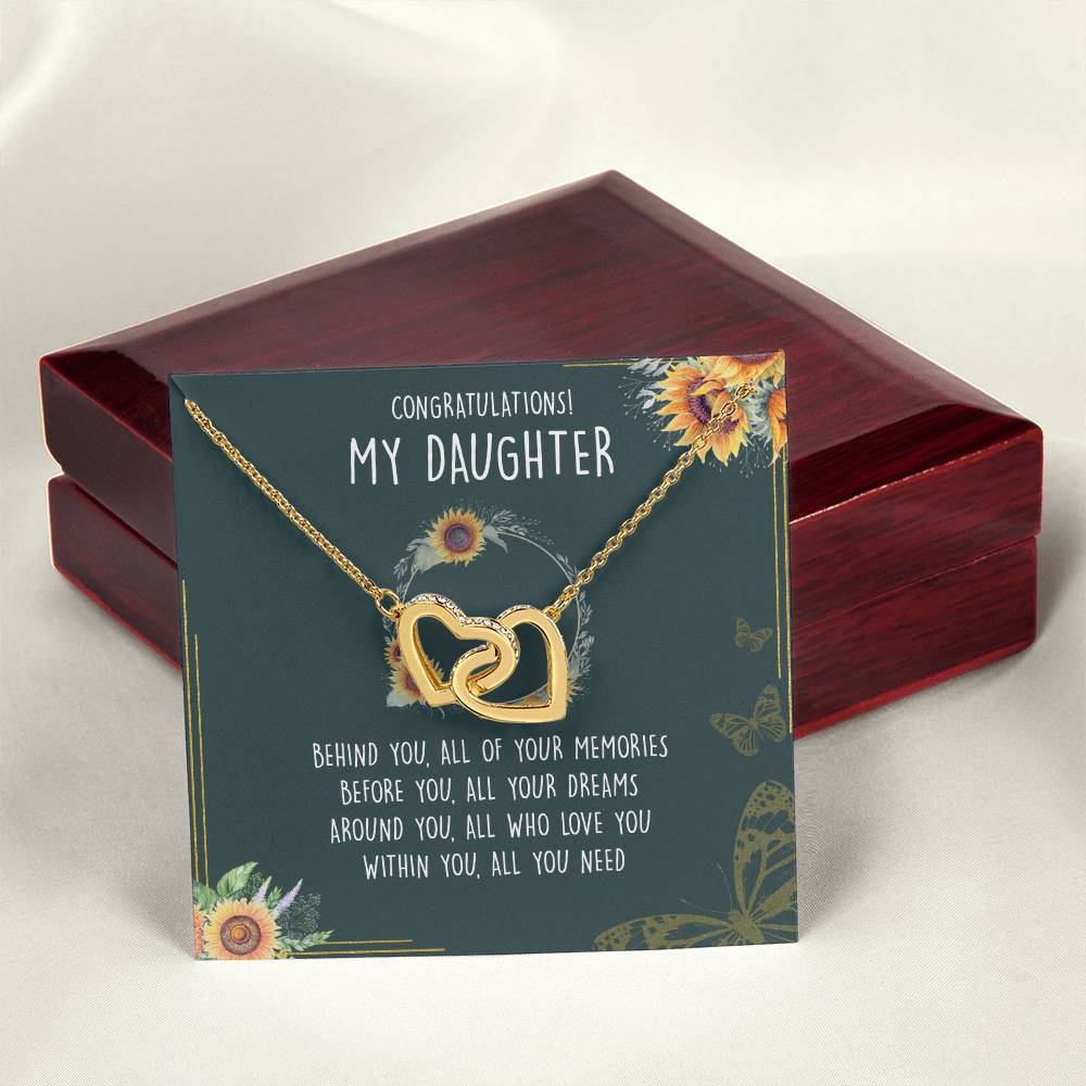 Congratulations My Daughter Interlocking Hearts Necklace Message Card