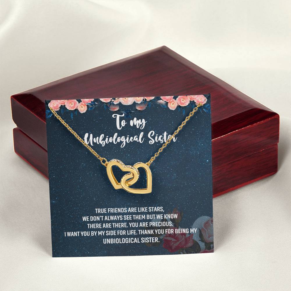 Unbiological Sister Gift Interlocking Hearts Necklace
