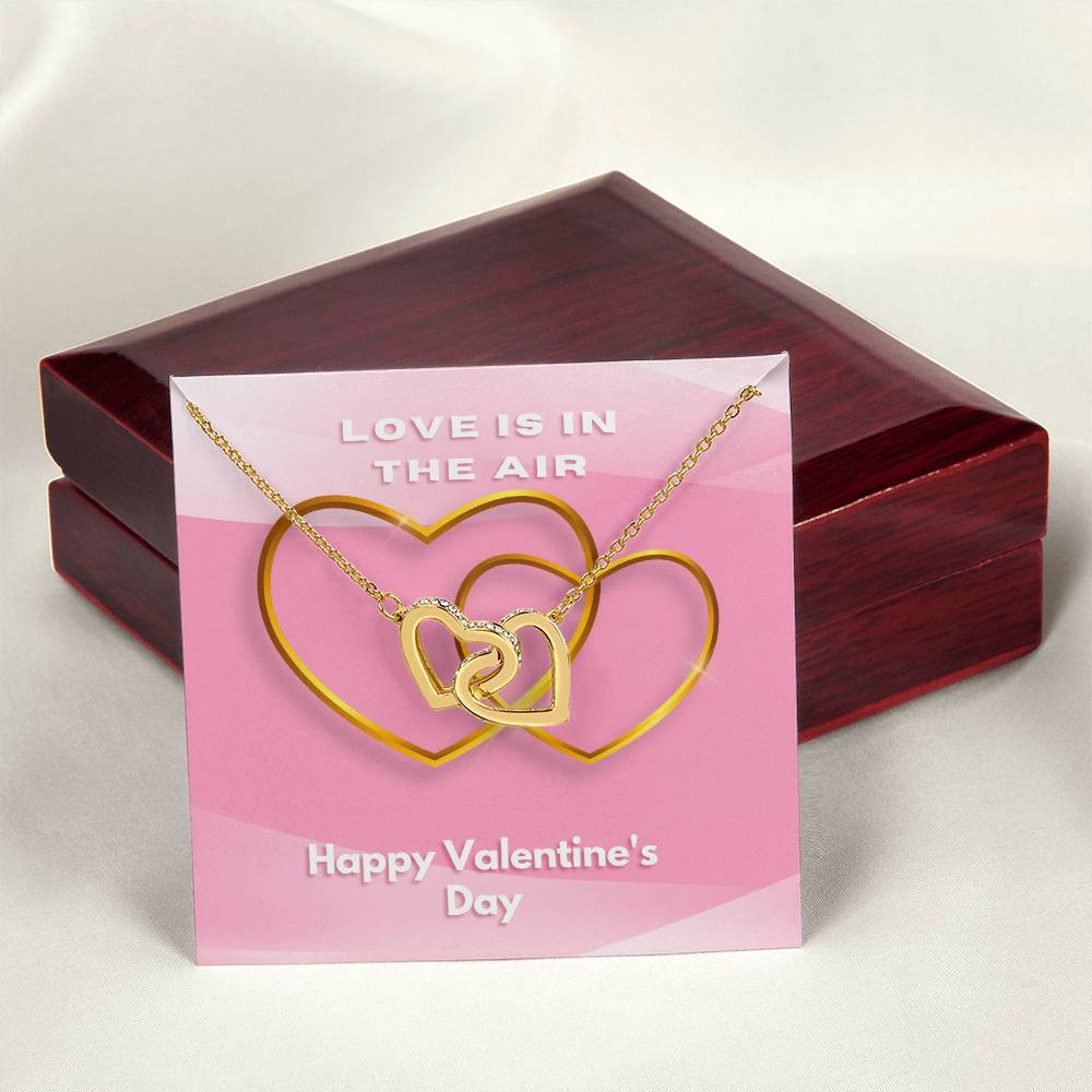 Two Hearts Embellished Love Is In The Air Interlocking Hearts Necklace